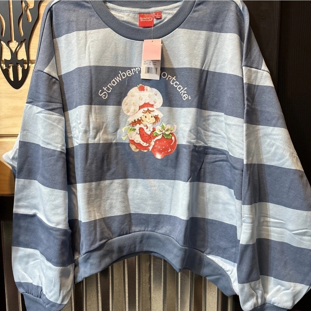 Strawberry Shortcake Blue Striped Crewneck Sweatshirt